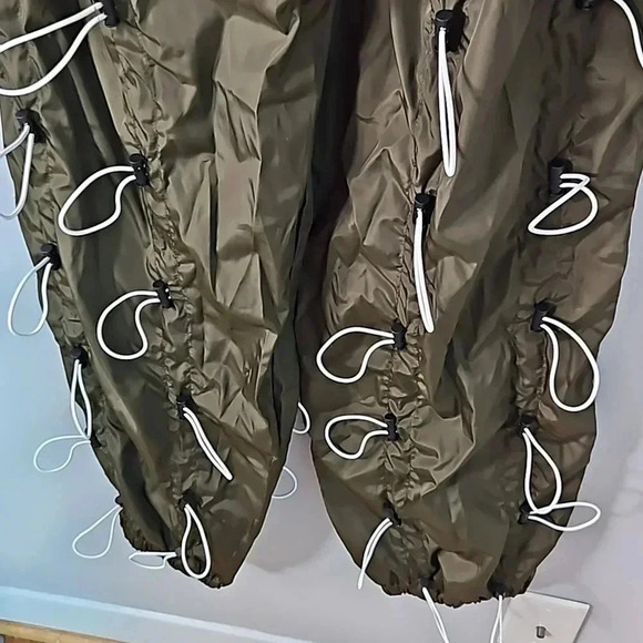 URKOOL Olive Green Techwear Parachute Cargo Pants with Drawstring Details - Picture 12 of 13